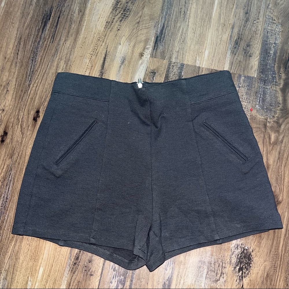 Dark grey gray sexy high waisted shorts zipper up